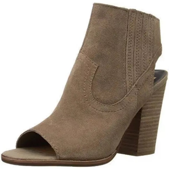 Dolce Vita Pasha Ankle Bootie Taupe Suede Leather Open Toe Stacked Heel Size 9M - Picture 14 of 16